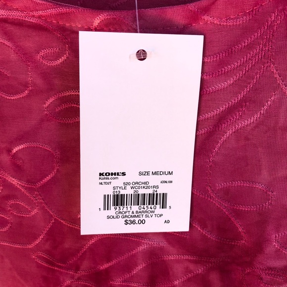 NWT Croft&Barrow Tie Sleeve Detail Blouse - Picture 3 of 6